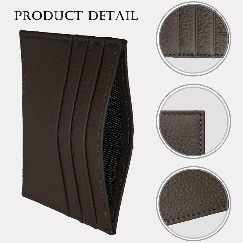 WOXVM Credit Card Holder Wallet RFID Blocking Slim Credit Card Cases Holder Premium Leather Minimalist Front Pocket Small Wallet with 6 Card Slots and 1 Pockets for Men Women (Dark Brown) - Image 3